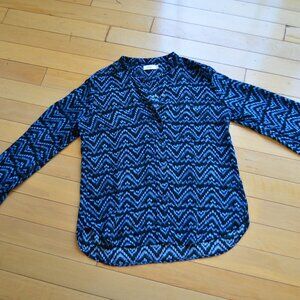 A.L.C. Blue Black Ikat 100% Silk Button Blouse Size 4